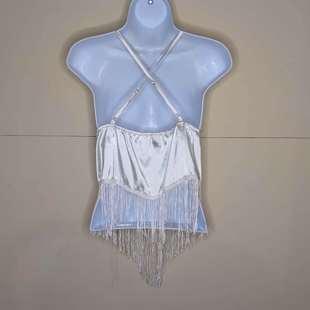 SHEIN Satin Crop Top with Fringe and Draped Neckline - Picture 3 of 7